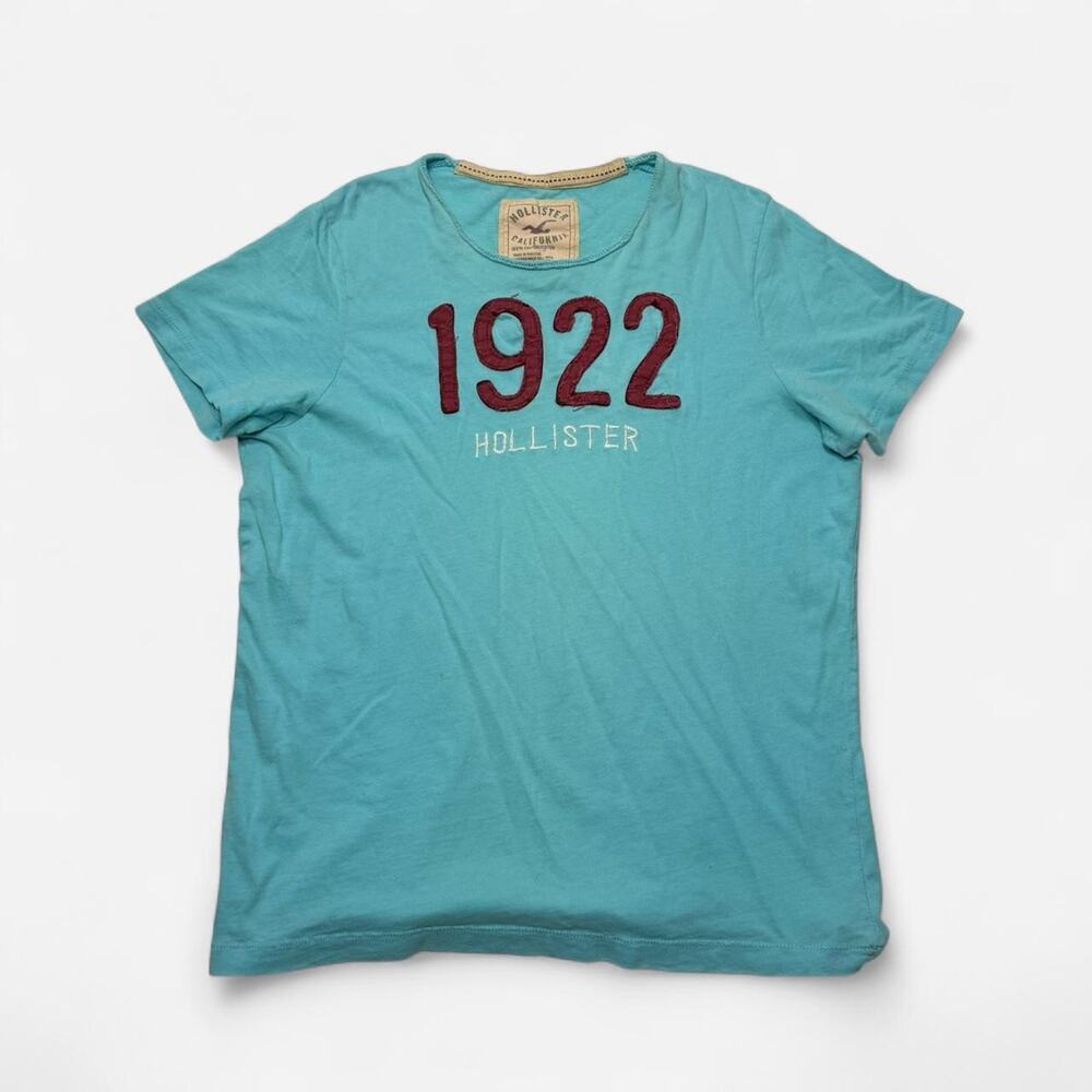 Hollister 1922 Logo Tee Aqua Blue Graphic T Shirt Casual Streetwear Mens Y2K XL